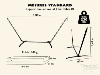 Dessin détaillée du support en métal de hamac, compatible avec les hamacs XXL