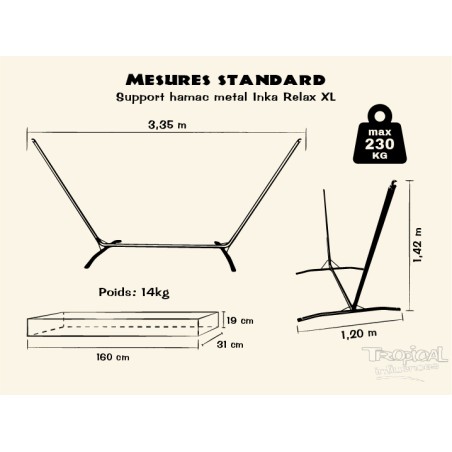 Dessin détaillée du support en métal de hamac, compatible avec les hamacs XXL