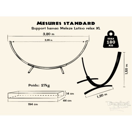 Dessin détaillée du support en bois de hamac, compatible avec les hamacs XL