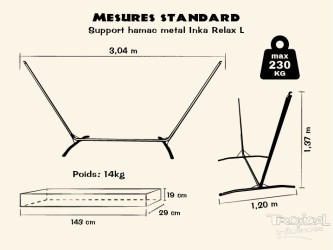 Dessin détaillée du support en métal de hamac, compatible avec les hamacs XL