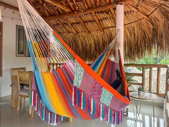 Hamac colombien traditionnel taille L, coton multicolore, idéal pour l'extérieur