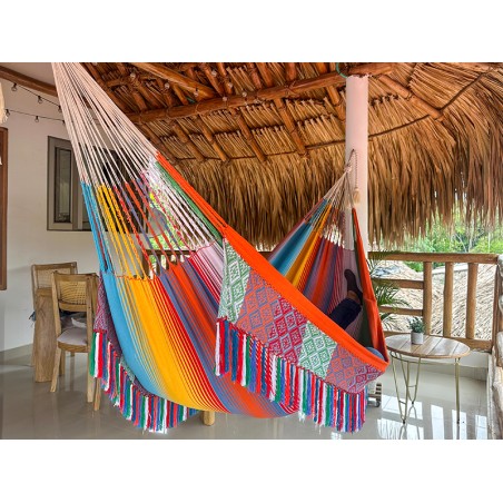 Hamac colombien traditionnel taille L, coton multicolore, idéal pour l'extérieur