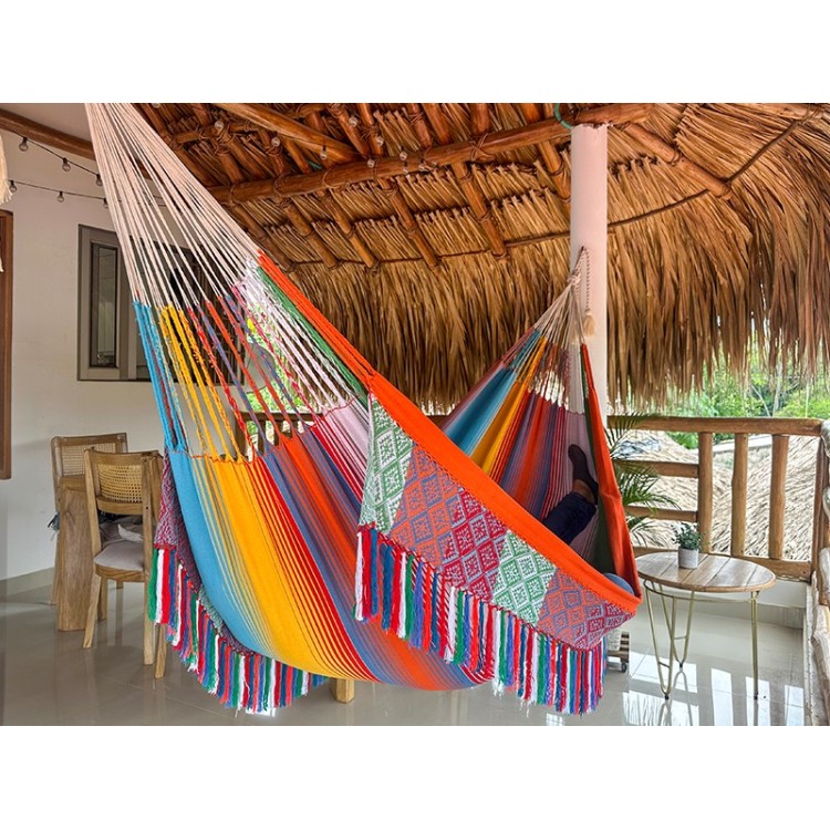 Hamac colombien traditionnel taille L, coton multicolore, idéal pour l'extérieur