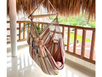 Hamac chaise XL vide suspendu, design artisanal colombien, coton rayé