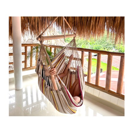 Hamac chaise XL vide suspendu, design artisanal colombien, coton rayé