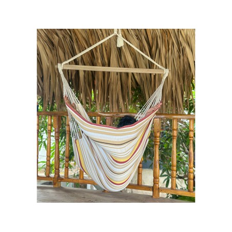 Zoom sur le tissu en coton recyclé du hamac chaise XXL, teintes naturelles