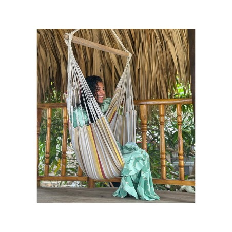 Vue rapprochée du tissu du hamac chaise XXL, coton recyclé coloré