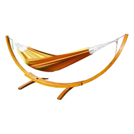 Hamac design sur support en bois – Détente et style naturel sur fond blanc