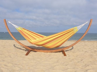 Grand hamac colombien XXL en coton avec support bois, décor plage