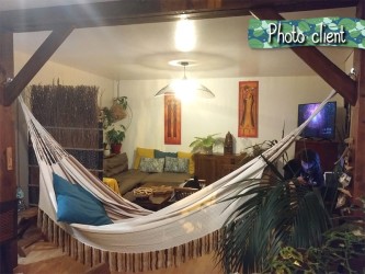 Photo client, Hamac Grand Luxe L, située sur une terrasse lumineuse