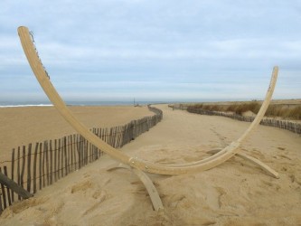 Support en bois pour hamac situé sur le sable de la mer