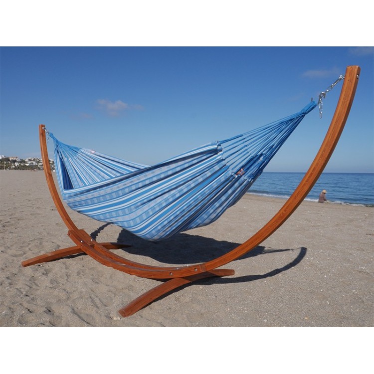 Hamac sur pied en bois L Poligono Turquoise