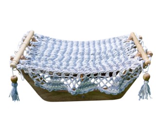 Cream/gray cat hammock with wooden stand