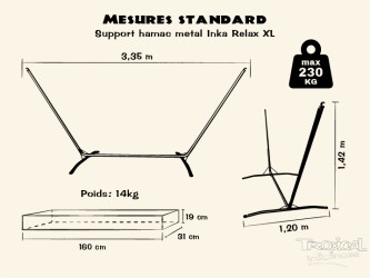 Dessin détaillée du support en métal de hamac, compatible avec les hamacs XL