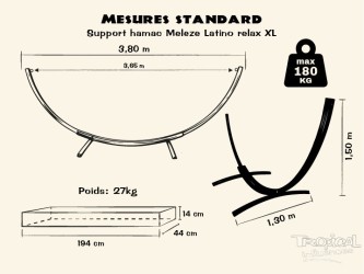 Dessin détaillée du support en bois de hamac, compatible avec les hamacs XL et XXL