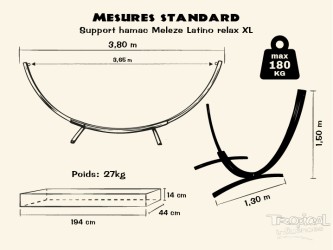 Dessin détaillée du support en bois de hamac, compatible avec les hamacs XL et XXL