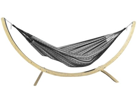 Hamac sur pied en bois Maya XXL poligono Noir sur fond blanc