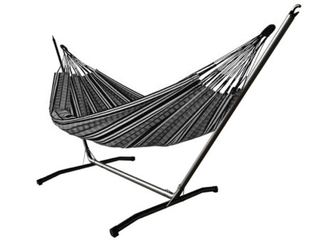 Hamac poligono noir XXL avec support en metal sur fond blanc