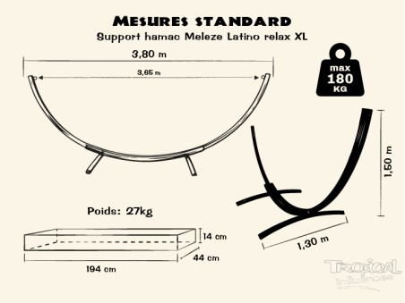 Dessin détaillée du support en bois de hamac, compatible avec les hamacs XXL