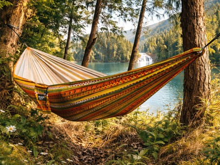 Hamac Explorer L nylon jaune dans une belle forêt