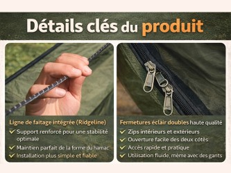 Détails clés du produit hamac Trekking Pro avec moustiquaire