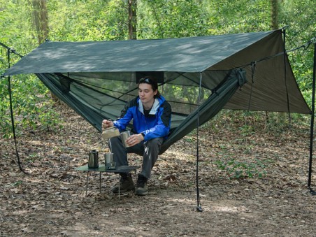 Hamac parachute vert armée avec moustiquaire + Tarp, idéal pour le bivouac, la randonnée et les pauses en pleine nature