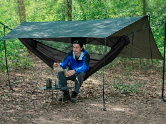 Hamac parachute vert armée avec moustiquaire + Tarp, idéal pour le bivouac, la randonnée et les pauses en pleine nature