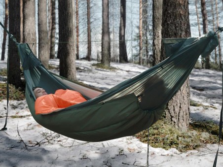 Confort en situation réelle : topquilt utilisé dans un hamac en milieu naturel hivernal