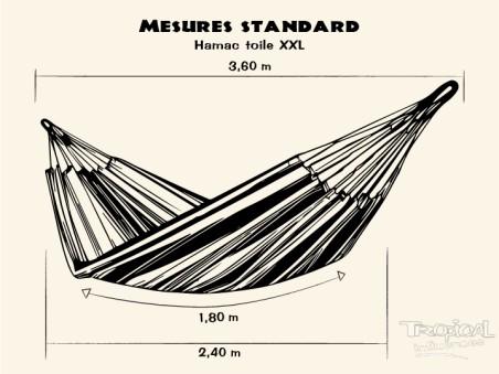 Dimensions standard d'un hamac en tissu taille XXL, idéal pour se détendre seul ou en compagnie