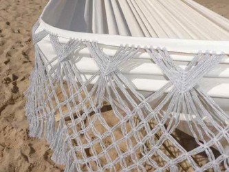 Plan détaillé des franges tressées du hamac Priscilia Cendres