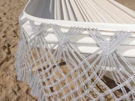 Plan détaillé des franges tressées du hamac Priscilia Cendres