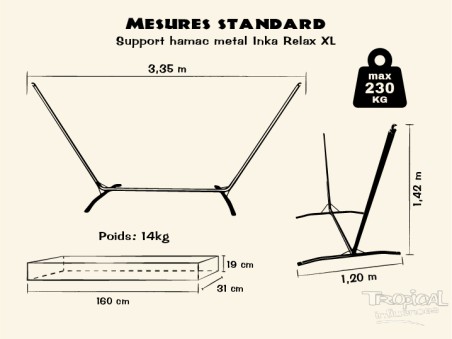 Dessin détaillée du support en métal de hamac, compatible avec les hamacs XXL