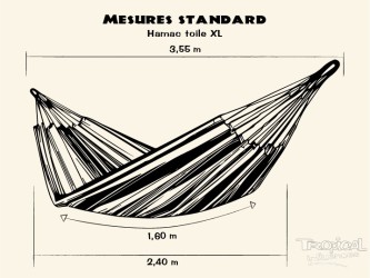 Dimensions standard d'un hamac en tissu taille XL, idéal pour se détendre seul ou en compagnie