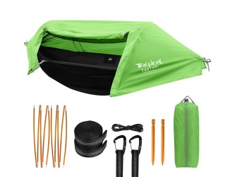 Hamaca colgante verde para exteriores con mosquitera integrada y toldo impermeable