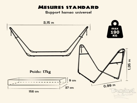Support de hamac universel o pied de hamac métallique, compatible avec les hamacs XL, XXL