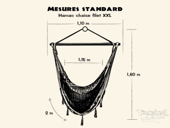 Dimensions standard d'un hamac chaise filet taille XXL, un grand modèle et confortable