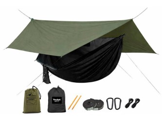 Black parachute hammock with mosquito net + tarp