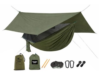 Hamac parachute vert armée avec moustiquaire + Tarp