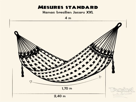 Dimensions standard d'un hamac  bresilien Jacaru taille XXL, idéal pour se détendre seul ou en compagnie