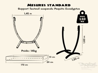 Dimensions standard de support en bois de hamac chaise ou fauteuil suspendu, compatible avec les hamacs chaises XL ou XXL