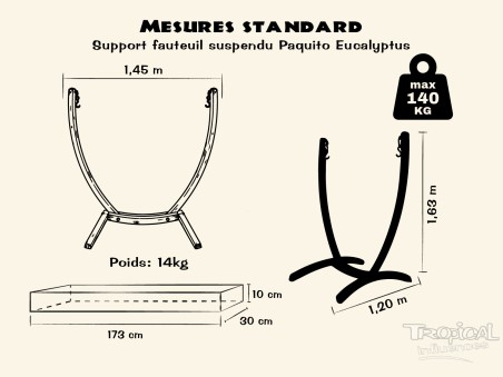 Dimensions standard de support en bois de hamac chaise ou fauteuil suspendu, compatible avec les hamacs chaises XL ou XXL