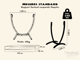 Dimensions standard de support en bois de hamac chaise ou fauteuil suspendu, compatible avec les hamacs chaises XL ou XXL