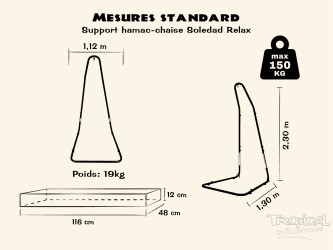 Dimensions standard de support en metal de hamac chaise ou fauteuil suspendu, compatible avec les hamacs chaises XL ou XXL