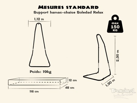 Dimensions standard de support en metal de hamac chaise ou fauteuil suspendu, compatible avec les hamacs chaises XL ou XXL
