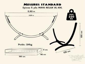 Dessin détaillée du support en bois de hamac, compatible avec les hamacs XL - XXL