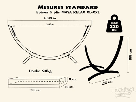 Dessin détaillée du support en bois de hamac, compatible avec les hamacs XL - XXL