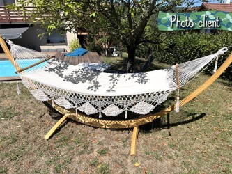 Photo client Hamac Nicaragua taille L Ecru avec support en bois