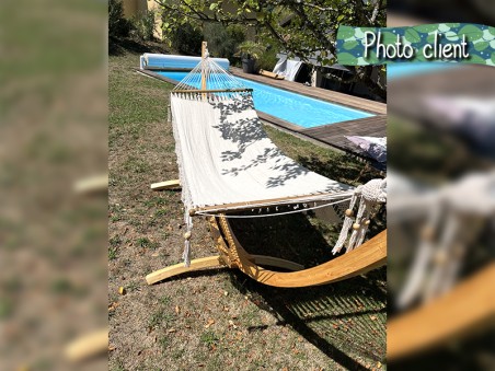 Photo client Hamac Nicaragua taille L Ecru avec support en bois