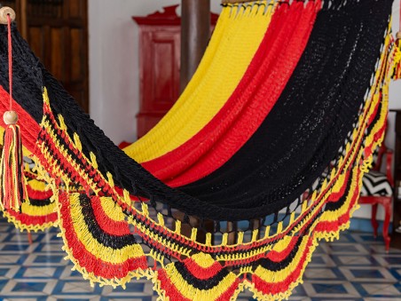 Détail du tissage et des franges du hamac Alemania fabriqué au Nicaragua