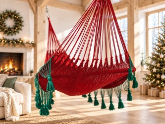 Hamac de Noël située dans une salle décorée pour Noël